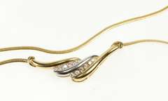 14K Yellow Gold Two Tone Diamond Wavy Channel Herringbone Necklace