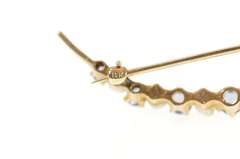 10K Yellow Gold Victorian Pearl Syn. Sapphire Crescent Moon Pin/Brooch