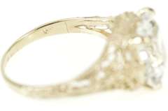 14K White Gold Blue Topaz Art Deco Filigree Statement Ring