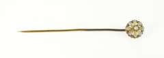 14K Yellow Gold Victorian Seed Pearl Blue Enamel Flower Stick Pin