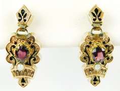 Victorian 14K Gold Garnet & Pearl Earrings