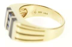 14K Yellow Gold Baguette Sapphire Black Onyx Squared Men's Ring