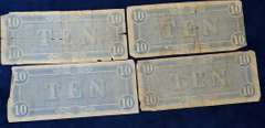 Lot of 4 Confederate Circulated 1864 Ten Dollar Notes