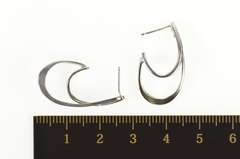 14K White Gold Diamond Curved Wavy Semi Hoop Dangle Earrings