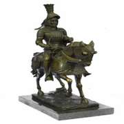 Knight Warrior Bronze Statue on Marble Base Sculpture