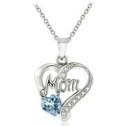 Sterling Silver Blue Topaz & Diamond Accent "Mom" Heart Pendant