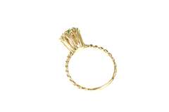 14K Yellow Gold 1960's Diamond Emerald Halo Flower Engagement Ring