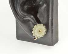 10K Yellow Gold Carved Quartz Daisy Flower Screw Back Earrings
