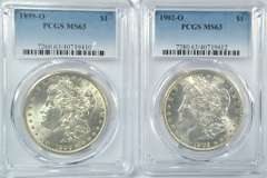 PCGS MS63 1899-O & 1902-O Morgan Silver Dollars