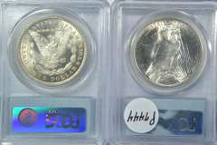 PCGS MS64 graded 1921 Morgan & 1923 Peace Silver Dollar
