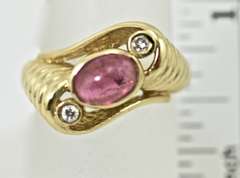 Sweet 14K Cabachon Pink Tourmaline Ring