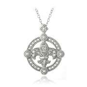 Sterling Silver 1/10ct Diamond Fleur De Lis Round Filigree Necklace