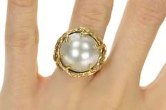 14K Yellow Gold 1960's Pearl Vine Branch Wrap Cocktail Ring