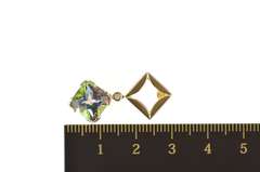 14K Yellow Gold Cushion Mystic Topaz Diamond Square Drop Pendant
