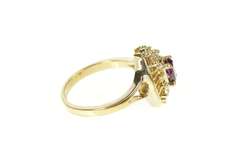 14K Yellow Gold Purple Tourmaline Filigree CZ Cluster Statement Ring