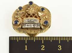 14K Yellow Gold Antique Sapphire Diamond Crown Bracelet Charm/Pendant