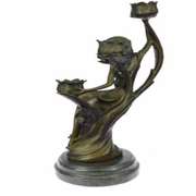Art Nouveau Lady Candelabra Bronze Sculpture