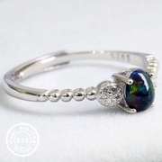 Ethiopian Black Opal & Created White Sapphire Sterling Silver Adjustable Open Ring Ct Genuine Ethiopian 925 Sterling Ring