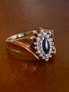 Fancy 14kt Gold, Blue Sapphire, & Diamond Ring