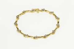 14K Yellow Gold 1.56 Ctw Floral Diamond Cluster Wavy Tennis Bracelet