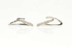 14K White Gold Diamond Curved Wavy Semi Hoop Dangle Earrings