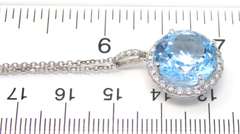 Powerful White Gold Blue Topaz w Diamond Necklace