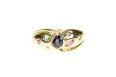 14K Yellow Gold Oval Sapphire Ruby Diamond Flush Statement Ring