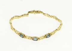 14K Yellow Gold Blue Topaz Diamond Accent Bar Link Tennis Bracelet