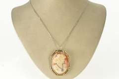 14K White Gold Diamond Necklace Cameo Victorian Filigree Pendant/Pin