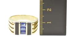 14K Yellow Gold Baguette Sapphire Black Onyx Squared Men's Ring