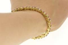 14K Yellow Gold Retro Floral Link Ruby Encrusted Statement Bracelet