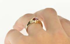 14K Yellow Gold Syn. Ruby Diamond Cluster Statement Cocktail Ring