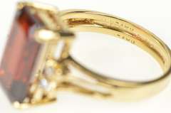 14K Yellow Gold Emerald Cut Garnet Diamond Accent Cocktail Ring