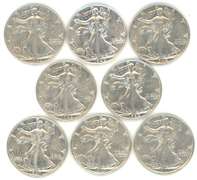8 Assorted Upper end Walking Liberty Half Dollars 1940s