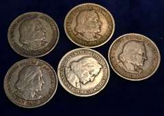 Lot of 5 Commemorative Columbian Expo Half Dollar Circulated Coins