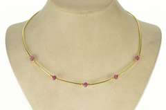 18K Yellow Gold Natural Ruby Beaded Round Cocoon Chain Necklace