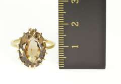 14K Yellow Gold Oval Smoky Quartz Retro Solitaire Cocktail Ring
