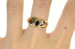 14K Yellow Gold Oval Sapphire Ruby Diamond Flush Statement Ring