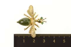 14K Yellow Gold Pear Nephrite Emerald Fly Bug Insect Retro Pin/Brooch