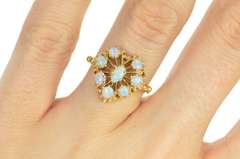 14K Yellow Gold Ornate Retro Natural Opal Heart Cocktail Ring