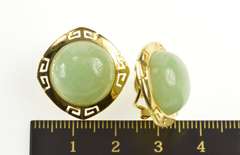 18K Yellow Gold Jade Cabochon Ornate Statement Clip Back Earrings