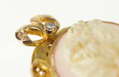 10K Yellow Gold Retro Carved Cameo Diamond Accent Filigree Pendant/Pin