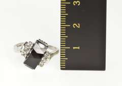 10K White Gold Faceted Black Onyx CZ Accent Retro Bypass Ring