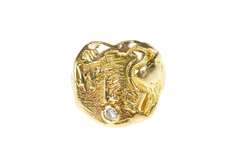 14K Yellow Gold WLS Diamond 1930's Asian Motif Monogram Ring