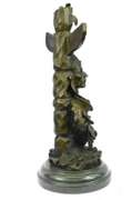 Indian Warrior with Totem Pole Bird Bronze Sculpture