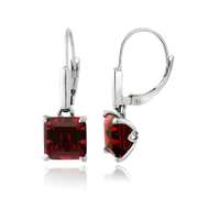 Sterling Silver 5.5ct Created Ruby Square Leverback Earrings
