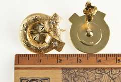 14K Yellow Gold Diamond Retro Pattern Textured Wreath Clip Earrings