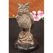 Owl Bird Bronze Sculpture on Marble Base