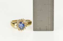 14K Yellow Gold 1.30 Ctw Oval Sapphire Diamond Halo Bypass Ring