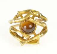 14K Yellow Gold Tiger's Eye 1960's Bamboo Statement Cocktail Ring
